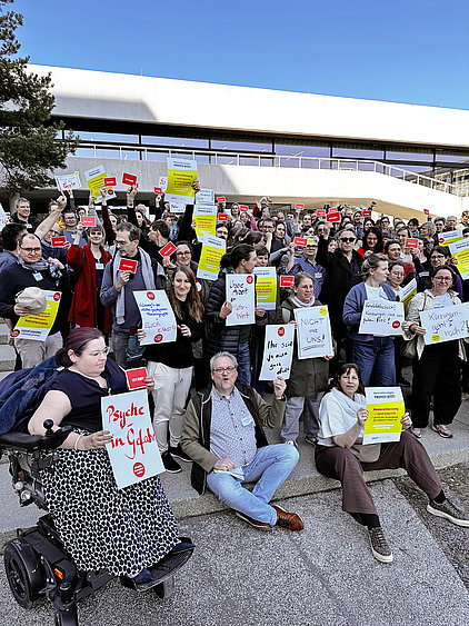 Foto von der Protestaktion gegen Honorarkürzung für ambulante Psychotherapie